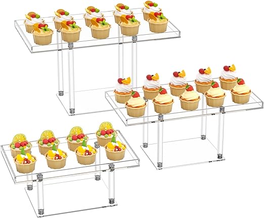 HIIMIEI Dessert Table Display Set, 3 Tier Dessert Table Stands, Acrylic Cookie Candy Cupcake Food Display Stand, Clear Treat Serving Tray for Party, Wedding, Birthday, Baby Shower (1 Set)