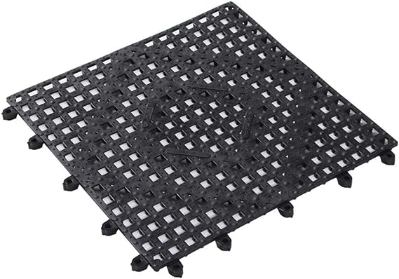 Restaurantware Bar Lux 12 x 12 Inch Bar Spill Mat, 10 Interlocking Bar Service Mat - Diamond Cutouts, Washable, Black Rubber Bartender Mat, Flexible, for Glassware