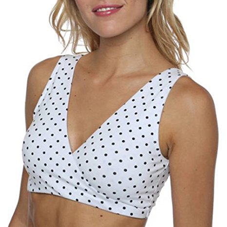 Lamaze Maternity Cotton Spandex Sleep Bra for Nursing and Maternity (Small, White Polka Dot)