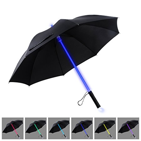 YIER LED Lightsaber Light Up Black Clear Umbrella with 7 Color