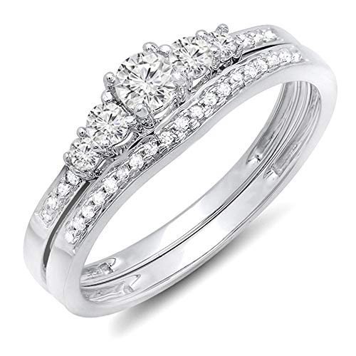 Dazzlingrock Collection 0.45 Carat (ctw) 14k Gold Round Diamond Ladies 5 Stone Bridal Engagement Ring Matching Band Set 1/2 CT
