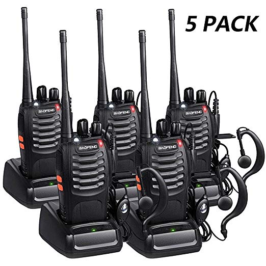 Walkie Talkies Long Range with Earpiece Mic Handheld UHF Radio Baofeng BF888s Rechargeable 5W Two Way Radios 16 Channels Comunicacion Two Way Radio with Antenna Microphone Headsets(5 Pack)