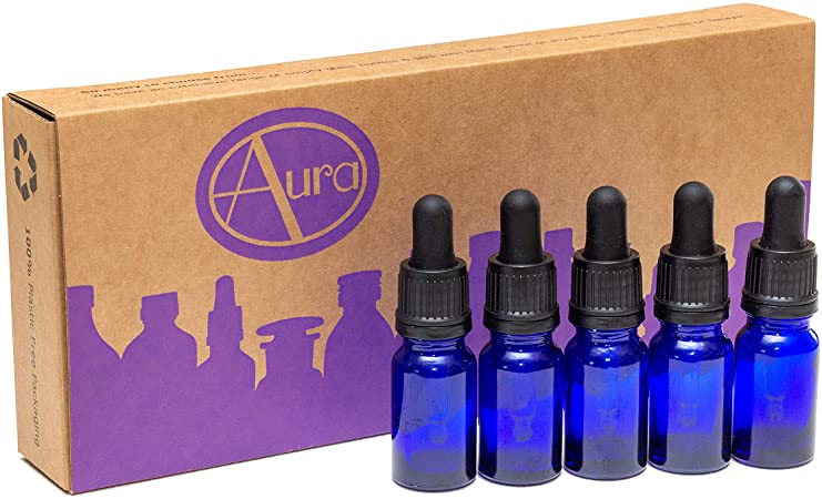 Aura 10ml Blue Glass Bottles with Glass Pipettes - Pack of 5