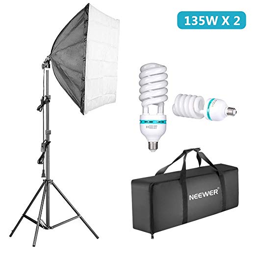 Neewer 1350W Photography Continuous Softbox Lighting Kit 24x24 inches Professional Photo Studio Equipment with 2 Pieces E27 Socket 5500K Video Lighting Bulb for Filming Portraits Shoot