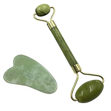 Rosenice Aventurine Gua Sha Scraping Massage Tools, Natural Stone Guasha Board for SPA Acupuncture Therapy Trigger Point Treatment (Gua sha Board Jade Roller)