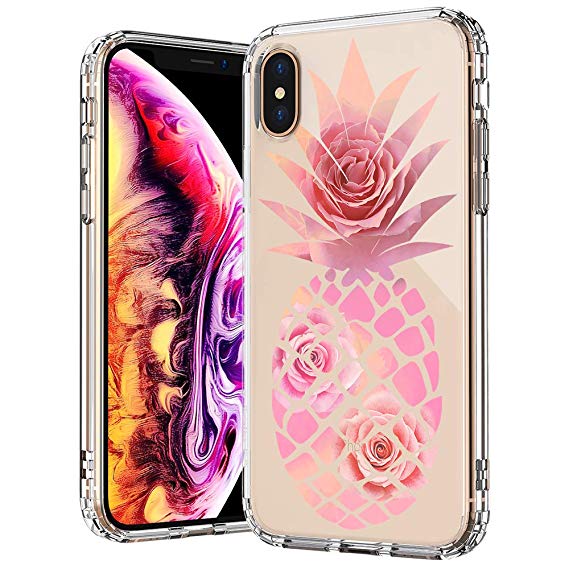 MOSNOVO Tropical iPhone Xs MAX Case, Pineapple with Roses Flower Pattern Printed Clear Design Transparent Plastic Back Case with TPU Bumper Protective Case Cover for iPhone Xs MAX