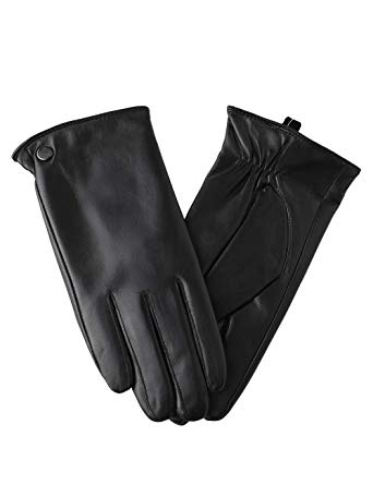 Winter Warm Plush Lining Black Genuine Leather Gloves for Men Full-Hand Touchscreen Texting Driving Motocycle