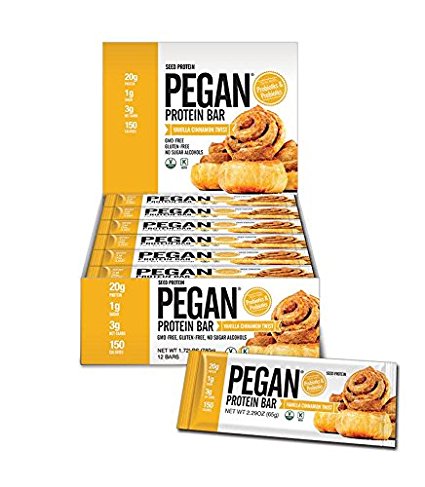 Pegan® Protein Bar (Vanilla Cinn Roll) 12 Bars (20g Organic Plant Protein) (3 Net Carbs 1g Sugar)