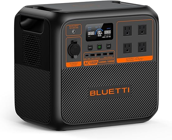 BLUETTI Portable Power Station AC180P, 1440Wh LiFePO4 Battery Backup w/ 4 1800W (2700W Power Lifting) AC Outlets, 0-80% in 45Min, Solar Generator for Camping, Off-grid, Power Outage