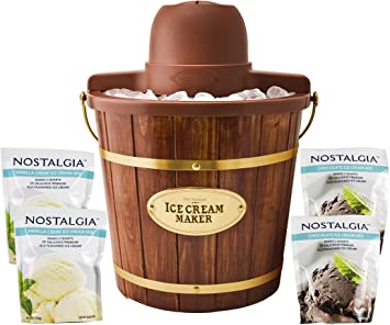Nostalgia ICMW400BUN Wood Bucket Ice Cream Maker Sample Pack, 4-Qt, Brown