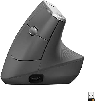 Logitech MX Vertical Wireless Mouse – Advanced Ergonomic Design Reduces Muscle Strain, Control and Move Content Between 3 Windows and Apple Computers (Bluetooth or USB), Rechargeable, Graphite