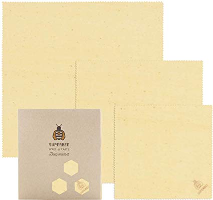 SuperBee Wax Wraps SuperBee Beeswax Wrap | Organic Certified | Set of 3: Small Medium and Large | Reusable Eco Friendly Zero Waste Food Wrap