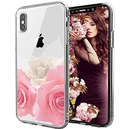 iPhone X Case, iPhone X Clear Case, MOSNOVO Girls White Floral Roses Flower Pattern Printed Clear Design Transparent Plastic Hard with TPU Bumper Protective Case Cover for iPhone X / iPhone 10