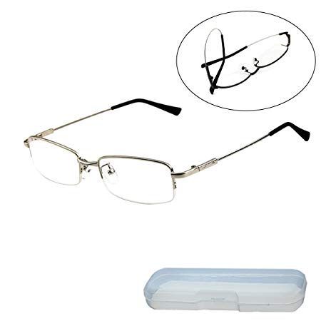 Shortsighted Distance Glasses -0.50 Light Titanium Alloy Silver Half Frame Myopia Glasses with Case ***Please kindly note THESE ARE NOT READING GLASSES***