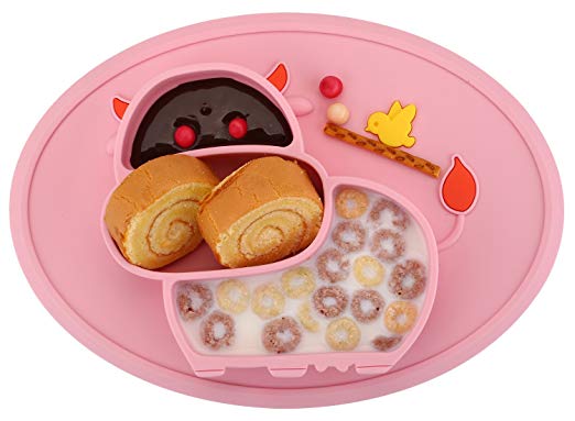 Baby Silicone Placemat, Non-Slip Feeding Plate for Toddlers Babies Kids with Strong Suction Fits Most Highchair Trays BPA-Free FDA Approved, Dishwasher and Microwave Safe