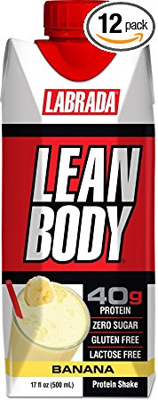 LABRADA NUTRITION - Lean Body RTD Whey Protein Shake, Convenient On-The-Go Meal Replacement Shake for Men & Women, 40 grams of Protein – Zero Sugar, Lactose & Gluten Free, Banana Cream (Pack of 12)