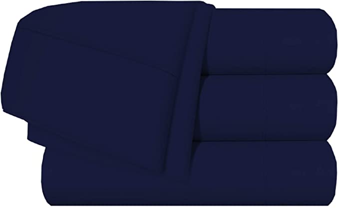 Queen Size Sheet Set 4 Piece - 400 Thread Count 100% Cotton Sheets Set, Super Soft Best-Bedding Sheets for Bed, Fits Mattress 10-18 inches Deep Pocket (Queen,Navy Blue Solid)