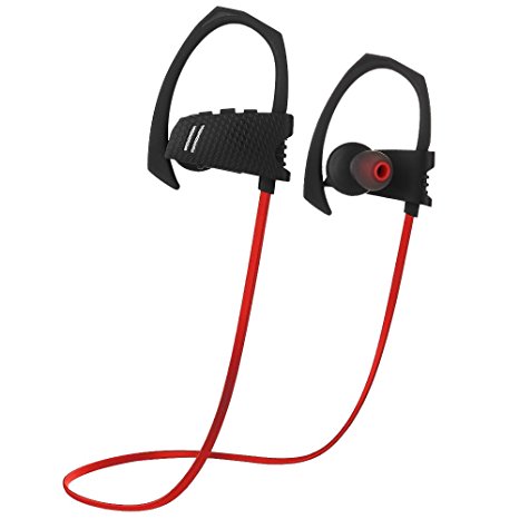 Ifecco Wireless Bluetooth Headsets, In Ear Bluetooth 4.1 Headphone Sports Sweatproof Earphones with Mic and HD Sound for iPhone 7 Plus Samsung and Other Bluetooth Devices (Red)