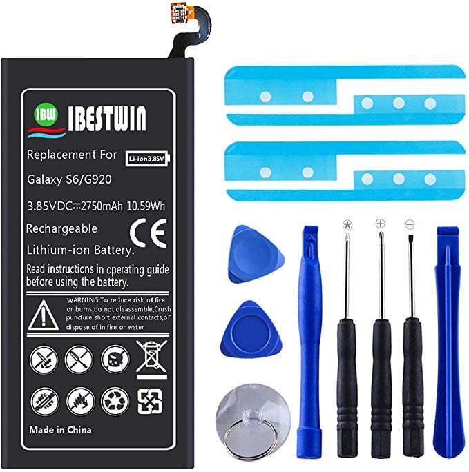 S6 Battery, IBESTWIN 2750mAh 3.85V Li-Polymer Replacement Battery EB-BG920ABE for Samsung Galaxy S6 G920A at&T, G920V Version, G920T T-Mobile, G920P Sprint with Remove Tool Kit