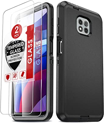 Moto G Power 2021 Case, Moto G Power Case with [2 Pack] Tempered Glass Screen Protector, LeYi 3 in 1 Full Body Shockproof Rubber Dustproof Rugged Defender Protection Phone Case Moto G Power 2021,Black