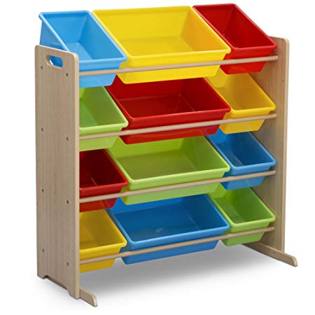 Delta Children Kids Toy Storage Organizer with 12 Plastic Bins, Natural/Primary