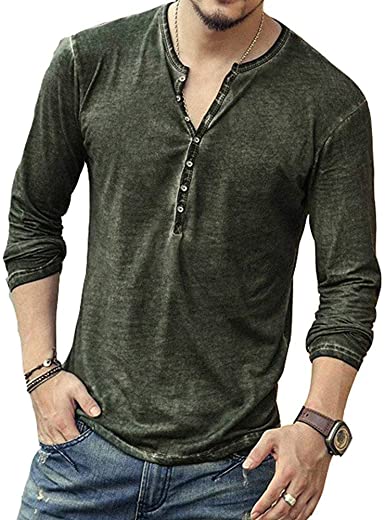 Men's Casual V-Neck Button Long Sleeve Henley T Shirts Lightweight Basic Shirts Tops