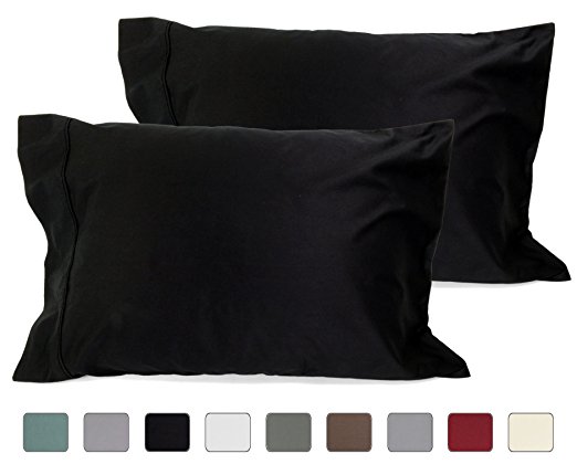 American Pillowcase 100% Cotton, High Thread Count, Luxury Set of Pillow Cases, Z-style Hem Stitch, Standard 21x30 (fits 20x26 pillow) - Black