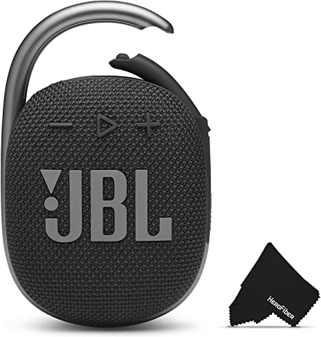 JBL Clip 4 Shower Speaker | Waterproof Bluetooth Speaker | Includes JBL Clip 4 Bluetooth Portable Speaker, Hardshell JBL Clip 4 Case, and Cloth | Mini Bluetooth Speaker, Beach | Black