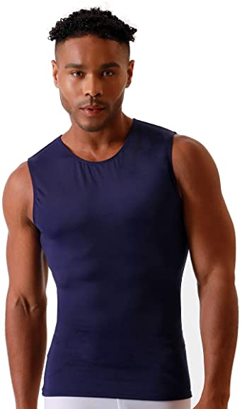 Insta Slim Mens Compression Sleeveless Crew Neck Muscle Shirt- Slimming Body Shaper Undershirt