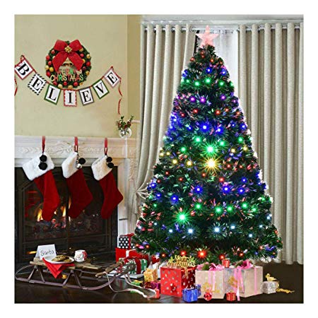 7' Pre-Lit Fiber Optic Artificial Christmas Tree w/Multicolor LED Lights & Stand