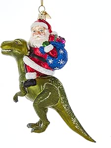 5.25-Inch Noble Gems™ Glass Santa on Dinosaur Ornament