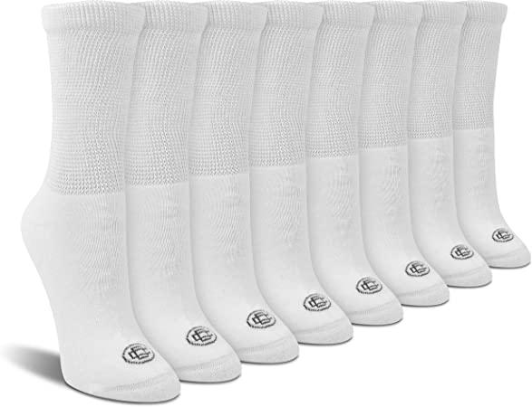 Doctor's Choice Women's Diabetic Ankle & Crew Socks, Non-Binding, Circulatory, Cushion, 4 Pack, Shoe Size 6-10 Sock Size 9-11, White/Crew, Medium