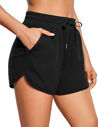 CRZ YOGA Women's Casual Sweat Shorts - 3.5'' Athletic Summer Comfy Cotton Lounge Shorts Gym Jersey Shorts with Pockets