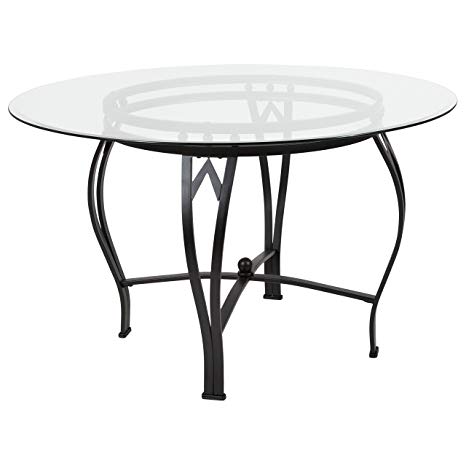 Flash Furniture Syracuse 48'' Round Glass Dining Table with Black Metal Frame