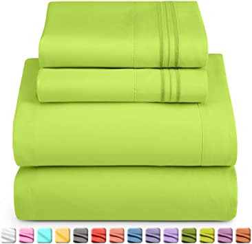 Nestl Bedding Soft Sheets Set – 4 Piece Bed Sheet Set, 3-Line Design Pillowcases – Wrinkle Free – Good Fit Deep Pockets Fitted Sheet – Warranty Included – California King, Garden Green