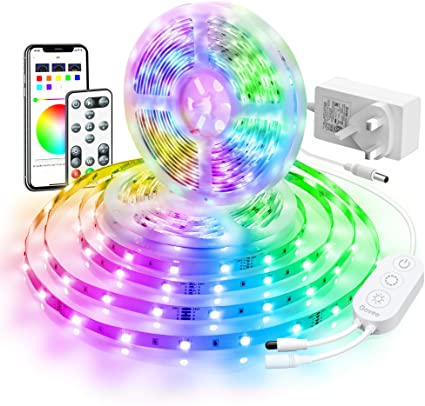 LED Strip Lights 10 Metre, Govee Bluetooth Colour Changing RGB Light Strip, Music Sync and 7 Scenes with Phone App, Remote, Control Box LED Lights for Room, Kitchen, Party, Christmas, 3 Way Controls