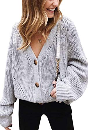 Angashion Women's V Neck Button Down Long Sleeve Cable Knit Cardigan Sweaters Outerwear Tops