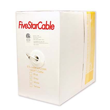 5 Star Cable ETL Listed 1000 Ft. Cat5E UTP Solid Copper PVC CMR-Rated Cable - Blue