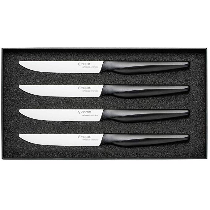 Kyocera SK-4PC WHBK Zirconia Material Steak Knives, 4 Piece, White/Black