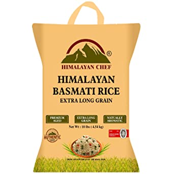Himalayan Chef Basmati Rice Long-Grain Rice, Fluffy & Quick Cooking, Aromatic, 10 lbs