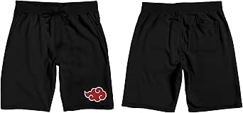 Naruto Shippuden Akatsuki Red Cloud Symbol Men's Black Sleep Pajama Shorts