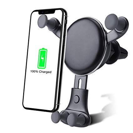 Wireless car Charger Mount-Adjustable Bracket-Gravity System-Fast Charging-Compatible with iPhone Xs Max/XS/X/XR / 8 Plus / 8 Samsung Galaxy Fold / S9 / S9  / S8 / S8  / S7 Edge / S7 / S6 Edge