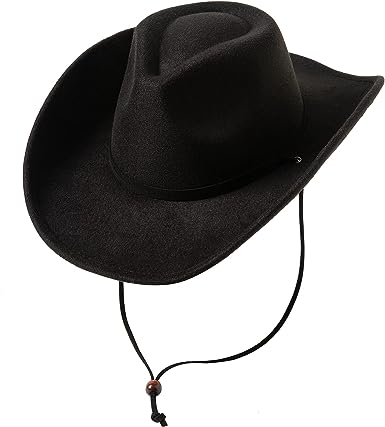 Lanzom Women Men Retro Felt Wide Brim Western Cowboy Cowgirl Hat Dress Up Hat with Wind Lanyard Fit Size 6 8/7-7 1/4