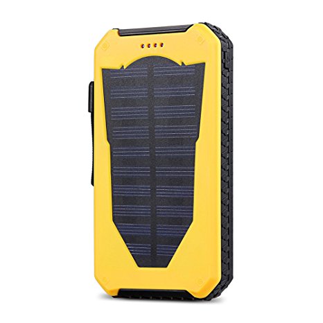 Outdoor Waterproof &dustproof &shockproof Solar Charger,Dual USB Portable External Solar Power Bank Charger 15000mAh for iPhone 6 6s Plus 5s 5se Samsung Galaxy S7 S6 S5 HTC ... ... (Yellow)