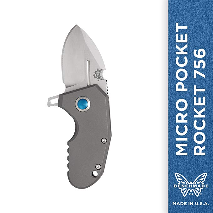 Benchmade Micro Pocket Rocket 756 Tiny Pocket Knife, Plain Drop-Point, Satin Finish, Gray Handle