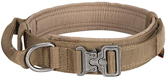 EXCELLENT ELITE SPANKER Tactical Dog Collar Nylon Adjustable K9 Collar Military Dog Collar Heavy Duty Metal Buckle with Handle (Coyote Brown-XL)