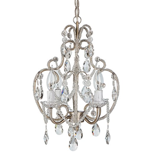 Amalfi Decor Tiffany Silver Crystal Beaded Chandelier, Mini Plug-In Pendant 4 Light Swag Ceiling Lighting Fixture