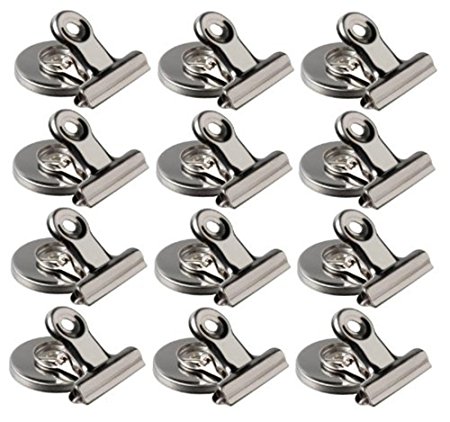 Refrigerator Magnet Hook Clips Stainless Steel Round Metal 2 inchs for Photo Displays,Holding Document,Arts & Crafts,Pack of 12(Large)