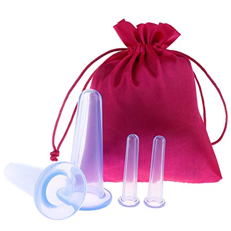 MagiDeal 4pcs Silicone Vacuum Cupping Cups Massage Set with Bag Face Body Cups for Wrinkle Reducer ,Collagen Stimulator,Pain Relief