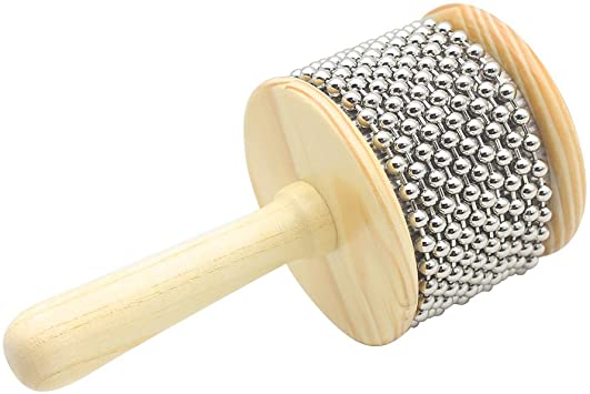 Mowind Wooden Cabasa Hand Shaker Percussion Instrument with Metal Beads for Classroom Band 3.5" Size